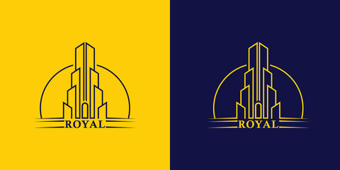 skyscraper building creative symbol concept. Modern skyscraper, 3 D architect, construction silhouette abstract business logo. Cityscape, apartment icon.