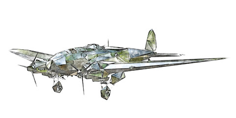 Low-poly stylised sketch illustration of a WWII German Bomber. - 441298663