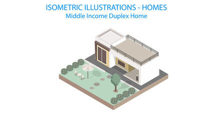 Medium income family house concept. Isometric. Modern homes.