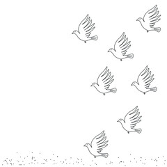 Dove birds fly on white background, vector illustration