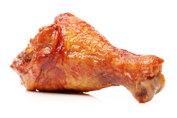 grilled chicken leg  on white background 