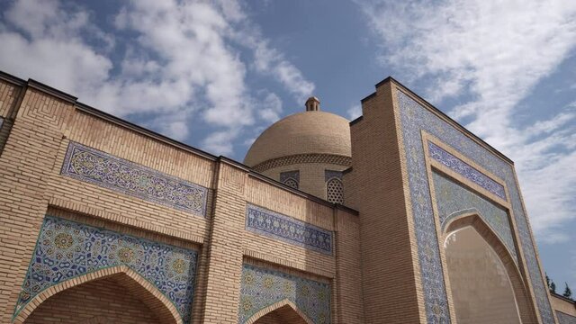 Panning Beautiful Shot Of Baha' Al-Din Naqshband On Sunny Day Against Cloudy Sky - Bukhara, Uzbekistan