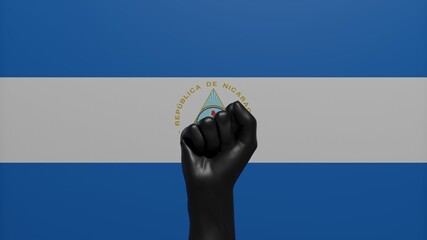 A single raised Black Fist in the center in front of the Country Flag of Nicaragua