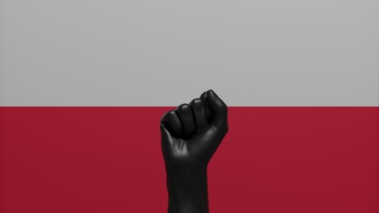 A single raised Black Fist in the center in front of the Country Flag of Poland