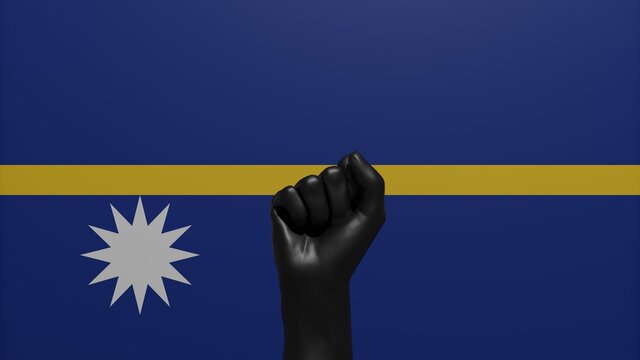 A single raised Black Fist in the center in front of the Country Flag of Nauru