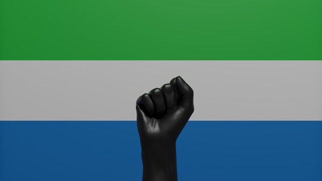 A single raised Black Fist in the center in front of the Country Flag of Sierra Leone