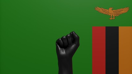 A single raised Black Fist in the center in front of the Country Flag of Zambia