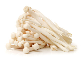 White beech mushrooms on white background 