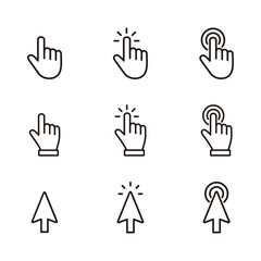 Cursor icon set, Hand Cursor icon set, Click icon vector	
