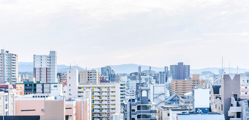 City skyline view in tenjin, Fukuoka Japan