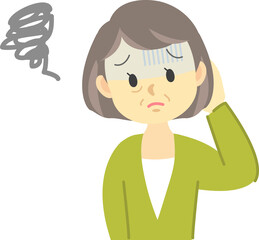 イラスト素材:体調不良シリーズ　年配の女性が青ざめた顔で上手くいかなかったり失敗した時の表情
