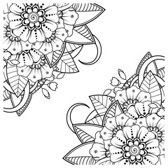 Mehndi flower for henna, mehndi, tattoo, decoration. decorative ornament in ethnic oriental style. doodle ornament. outline hand draw illustration. coloring book page.