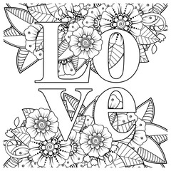 Mehndi flower for henna, mehndi, tattoo, decoration. decorative ornament in ethnic oriental style. doodle ornament. outline hand draw illustration. coloring book page.