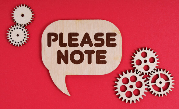 On a red background, gears and a thought plate with the inscription - Please Note