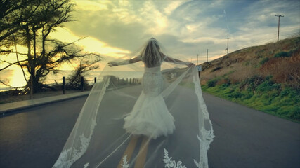Fototapeta na wymiar bride walking on the road