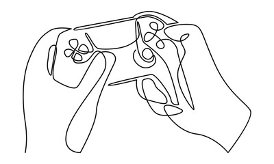 Continue line of hand holding game controller vector illustration © barnawi