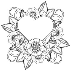 Mehndi flower for henna, mehndi, tattoo, decoration. decorative ornament in ethnic oriental style. doodle ornament. outline hand draw illustration. coloring book page.