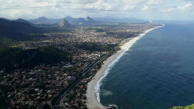 Panoramic view of the coastal city of Marica, Rio de Janeiro, Brazil, facing the Atlantic Ocean. Brazilian coast and sea. from the lookout on the elephant rock (pedra do elefante)