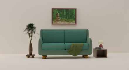 Living room with sofa and lamp.3D rendering