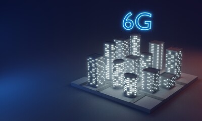 Building with 6G network connection.3D rendering