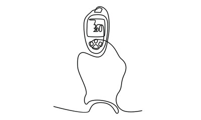 Continue line of hand holding a non-contact thermometer temperature check vector illustration