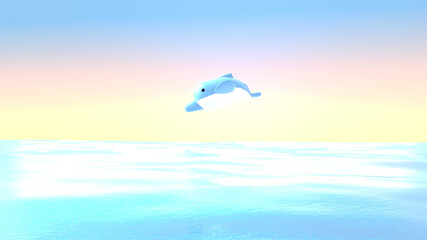 Naklejka na ściany i meble Cartoon dolphin jumping out of water. 3d rendering picture.