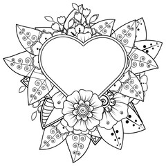 Mehndi flower for henna, mehndi, tattoo, decoration. decorative ornament in ethnic oriental style. doodle ornament. outline hand draw illustration. coloring book page.