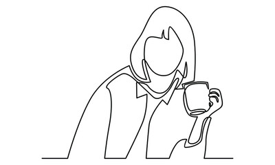 Continue line of woman holding glass of coffee vector illustration