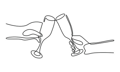 Continue line of hand holding wine glass illustration