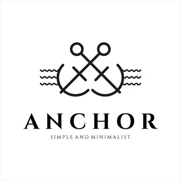 anchor ship logo minimalist line art icon illustration template design. minimal logo emblem anchor for marine or sailor business concept symbol design