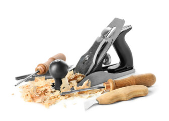 Set of carpenter's tools on white background