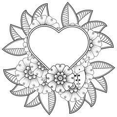 Mehndi flower for henna, mehndi, tattoo, decoration. decorative ornament in ethnic oriental style. doodle ornament. outline hand draw illustration. coloring book page.