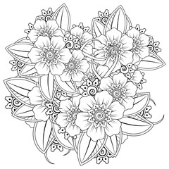 Mehndi flower for henna, mehndi, tattoo, decoration. decorative ornament in ethnic oriental style. doodle ornament. outline hand draw illustration. coloring book page.