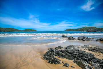 beach for the next big wave, Coastal Wave, rocks and blue sky