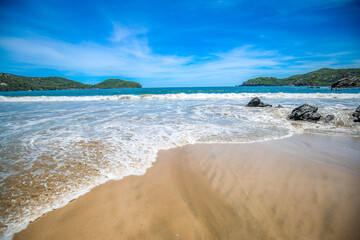 Beautiful beach at famous beach, rock, sun, water and island, amazing Seychelles with unique franite rocks