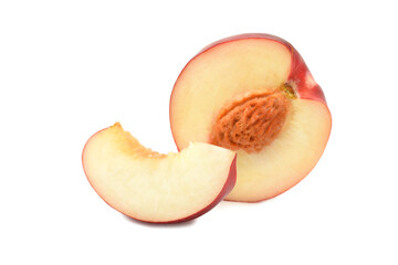 Nectarine sliced in group closed up isolated on white