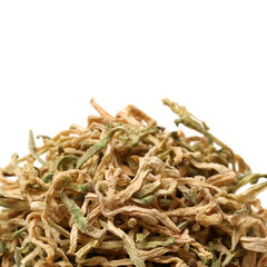 dried green radish slice on white background