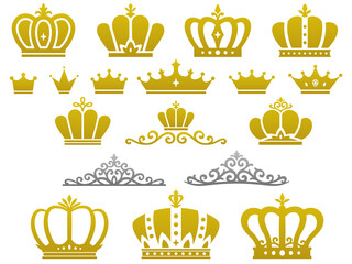 金の王冠アイコンセット - obrazy, fototapety, plakaty