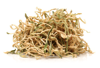 dried green radish slice on white background