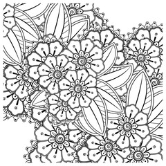 Mehndi flower for henna, mehndi, tattoo, decoration. decorative ornament in ethnic oriental style. doodle ornament. outline hand draw illustration. coloring book page.