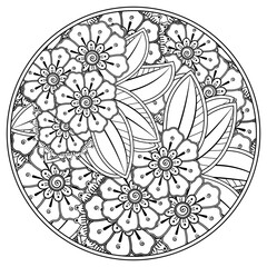 Mehndi flower for henna, mehndi, tattoo, decoration. decorative ornament in ethnic oriental style. doodle ornament. outline hand draw illustration. coloring book page.