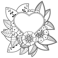 Mehndi flower for henna, mehndi, tattoo, decoration. decorative ornament in ethnic oriental style. doodle ornament. outline hand draw illustration. coloring book page.