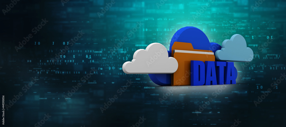 Poster 3d illustration of file data storage in cloud. cloud computing, cloud storage concept.