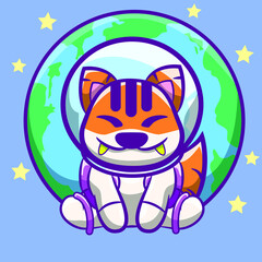 Cute little Tigger and his astronaut outfit.Cute little Tiger, with his helmet and astronaut outfit in space with the earth as a background landscape for him.