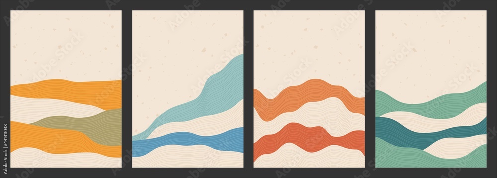 Wall mural geometric backgrounds with line wave patterns. abstract template with mountains in japanese style