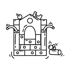 Naklejka premium Playground kids imagination,playing,children,kindergarten. hand drawn icon set, outline black, doodle icon, vector icon.