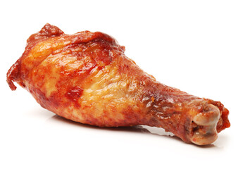 grilled chicken leg  on white background 