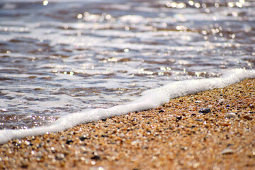 水が光る波打ち際
