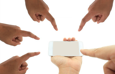 Phone in hand - to work on a smartphone with a blank screen