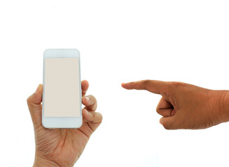 Phone in hand - to work on a smartphone with a blank screen